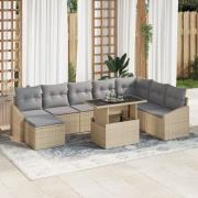vidaXL 9-delat trädgårdsofa-set med kuddar beige poly rotting