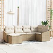 vidaXL 6-delat trädgårdsmatsalsset med kuddar Beige Poly Rottning