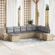 vidaXL 8-delat Trädgårdsoff Set med Kuddar Beige Poly Rattan