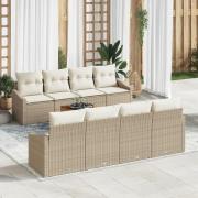 vidaXL 7-delat Trädgårdsoff-set med Kuddar Beige Poly Rattan Akacia