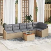 vidaXL 7-delat trädgårdsoffaset med kuddar beige poly rotting acacia
