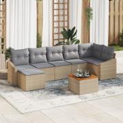 vidaXL 8-delars trädgårdsoffa med kuddar Beige Poly Rattan Acacia