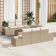 vidaXL 6-delars trädgårdsoffuppsättning med kuddar beige poly rattan a...