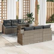 vidaXL 7-delars Trädgårdsoff Set med Kuddar Grå Poly Rattan