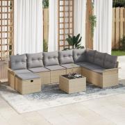 vidaXL 9-delad trädgårdsoffaset med kuddar Beige Poly Rattan