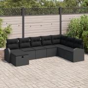 vidaXL 8-delade trädgårdsoffset med kuddar svart poly rattan