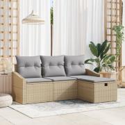 vidaXL 4-delars trädgårdsoffset med kuddar Beige Poly Rattan