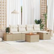 vidaXL 6-delat trädgårdsoffset med kuddar i beige poly rattan
