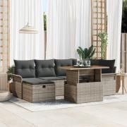 vidaXL 7-delars trädgårdsofaset med kuddar grå poly rattan