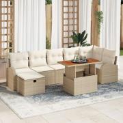 vidaXL 8-delars trädgårdsoffset med kuddar i beige poly rattan