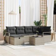 vidaXL 7-delars trädgårdsofa-set med kuddar Ljusgrå Poly Rattan, vidaX...