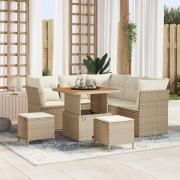 vidaXL 8-delad trädgårdsoffset med kuddar i beige poly rattan akacia, ...