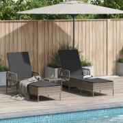 vidaXL Solsäng Set 3 delar Grå och mörkgrå PE Rattan UV-säkra material