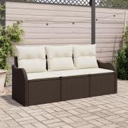 vidaXL 3-delad Trädgårdsoffasett med Kuddar Brun Poly Rattan
