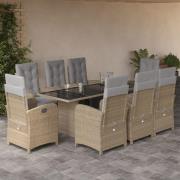 vidaXL Matgrupp för trädgården med dynor 9 delar beige konstrotting