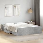 vidaXL Sängram med lådor betonggrå 160x200 cm konstruerat trä