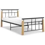 vidaXL Sängram svart metall och massiv ek 100x200 cm