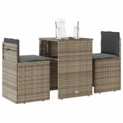 vidaXL Bistrogrupp med dynor 3 delar beige konstrotting