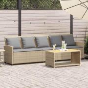 vidaXL Trädgårdssoffa 5-sits med dynor beige konstrotting