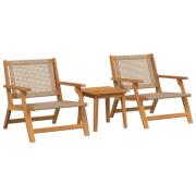 vidaXL Trädgårdstolar och Bord 3 delar Beige Massivt Akaciaträ