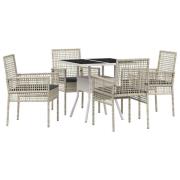 vidaXL 5-delad trädgårdsmatbord set Ljusgrå Poly Rattan