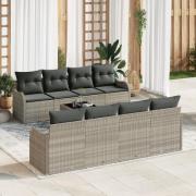 vidaXL 9-delars Trädgårdsoff Set med Kuddar Ljusgrå Poly Rattan, vidaX...