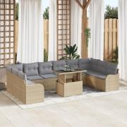 vidaXL 11-delars trädgårdsoff set med kuddar beige poly rattan, vidaXL...