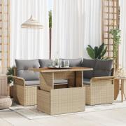 vidaXL 5-delat trädgårdsoffaset med kuddar Beige poly rotting, vidaXL ...
