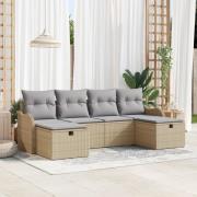 vidaXL 6-delad trädgårdsoffa med kuddar beige poly rattan, vidaXL 2-si...
