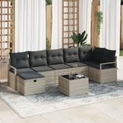 vidaXL 8 Delars Trädgårdsoff-set med Kuddar Ljusgrå Poly Rattan, vidaX...