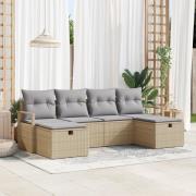 vidaXL 6-delat trädgårdsoffaset med kuddar beige poly-rotting, vidaXL ...