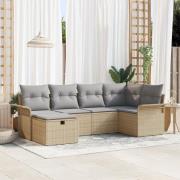 vidaXL 6 Delars Trädgårdsoffa med Kuddar Beige Poly Rottning, vidaXL 2...
