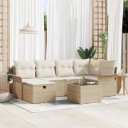 vidaXL 7 Delar Trädgårdsoffset med Kuddar Beige Polyrotting, vidaXL 2-...
