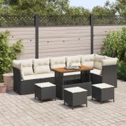 vidaXL 10-delars trädgårdsoffset med kuddar svart poly rattan acacia, ...