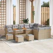 vidaXL 13-delad trädgårdssoffgrupp med kuddar Beige Poly Rattan Akacia...