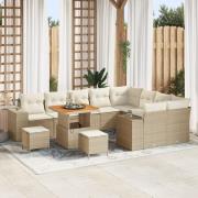 vidaXL 12-delars trädgårdsmöbelset med kuddar beige poly rattan akacia...