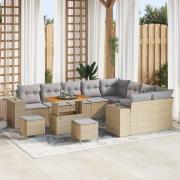 vidaXL 12-delars trädgårdsoffaset med kuddar Beige Poly Rattan Akacia,...