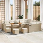 vidaXL 13-delars trädgårdsoff-set med kuddar, beige, poly rattan, akac...