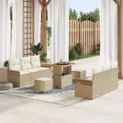 vidaXL 9-delad trädgårdsoff set med kuddar beige poly rattan akaciaträ...