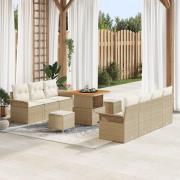 vidaXL 10 Delars Trädgårdssoffset med Kuddar Beige Poly Rattan Akacia,...