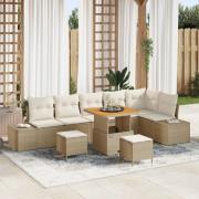 vidaXL 9-delad Trädgårdsoffagrupp med Kuddar Beige Poly Rattan Akacia,...
