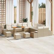 vidaXL 14-delars trädgårdsoffset med kuddar Beige Poly Rattan Akacia, ...