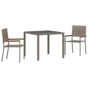 vidaXL 3-delat Trädgårdsmatsalsset Grå Poly Rattan, vidaXL Staplingsba...