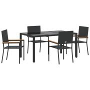 vidaXL 5 Delars Trädgårds Matsalsset Svart Poly Rattan, vidaXL Stackin...