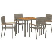 vidaXL 5-delat trädgårdsmöbelset Grå Poly Rattan, vidaXL stapelbara tr...