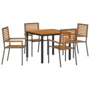 vidaXL 5-delars Trädgårdsservis Grå Poly Rattan Akacia,  Stapelbara Tr...