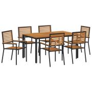 vidaXL 7-delat trädgårdsmöbelset svart poly rattan akacia, vidaXL Stap...