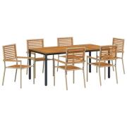 vidaXL 7-delars Trädgårds matsalsset Beige Poly Rattan Akacia, vidaXL ...