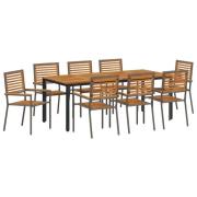 vidaXL 9-delat trädgårdsmöbelset Grå Poly Rattan Akaciaträ, vidaXL sta...