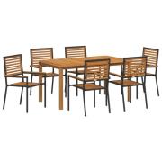 vidaXL 7-delat Trädgårdsmöbelset Svart Poly Rattan Akacia, vidaXL Stap...